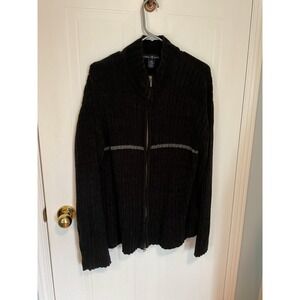 Global Mind Full Zip Sweater Mens Medium Black Excellent Ribbed Mock Neck